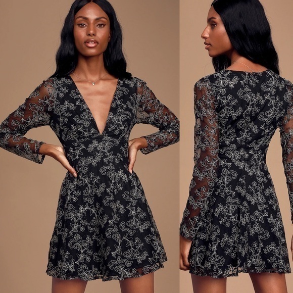 Lulus Laced Deep Neckline Longsleeves Dress
